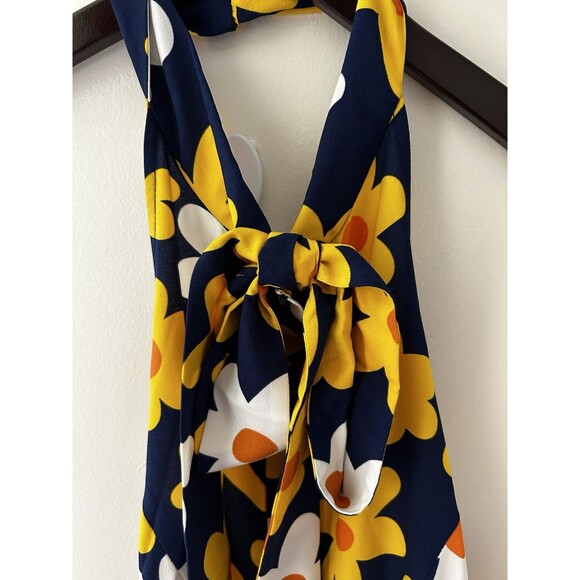 Modcloth Dress Size 0  Yellow Daisy Halter A-Line Open Back Retro Pin Up Belted - Picture 6 of 8